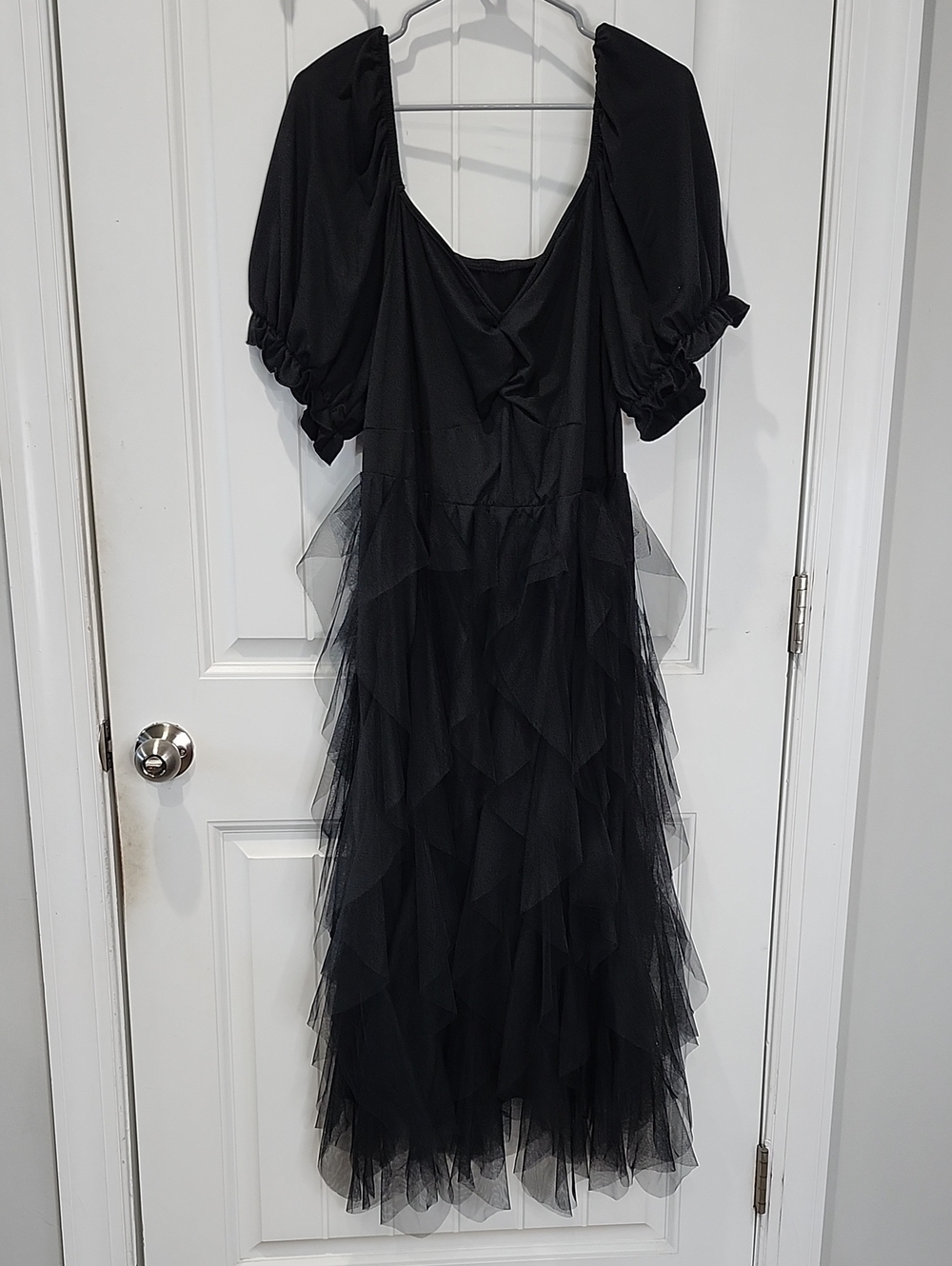 SHEIN Black Puff-Sleeve Layered Tulle Maxi Dress - 2XL